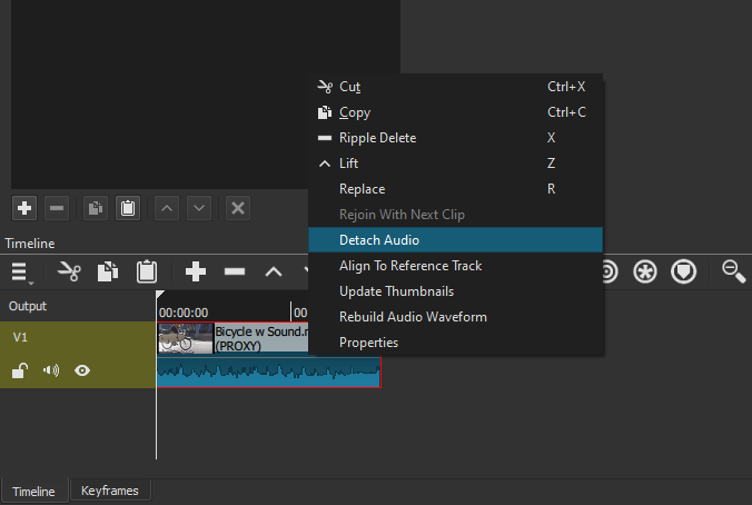 Detach audio in Shotcut